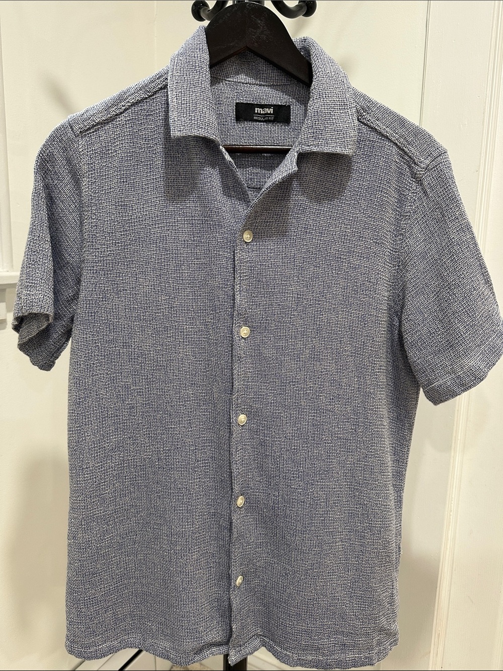 Mavi Short-Sleeve Textured Button-Down Shirt in Blue